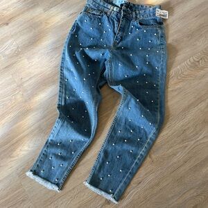 Embellished Ankle Jeans in Blue